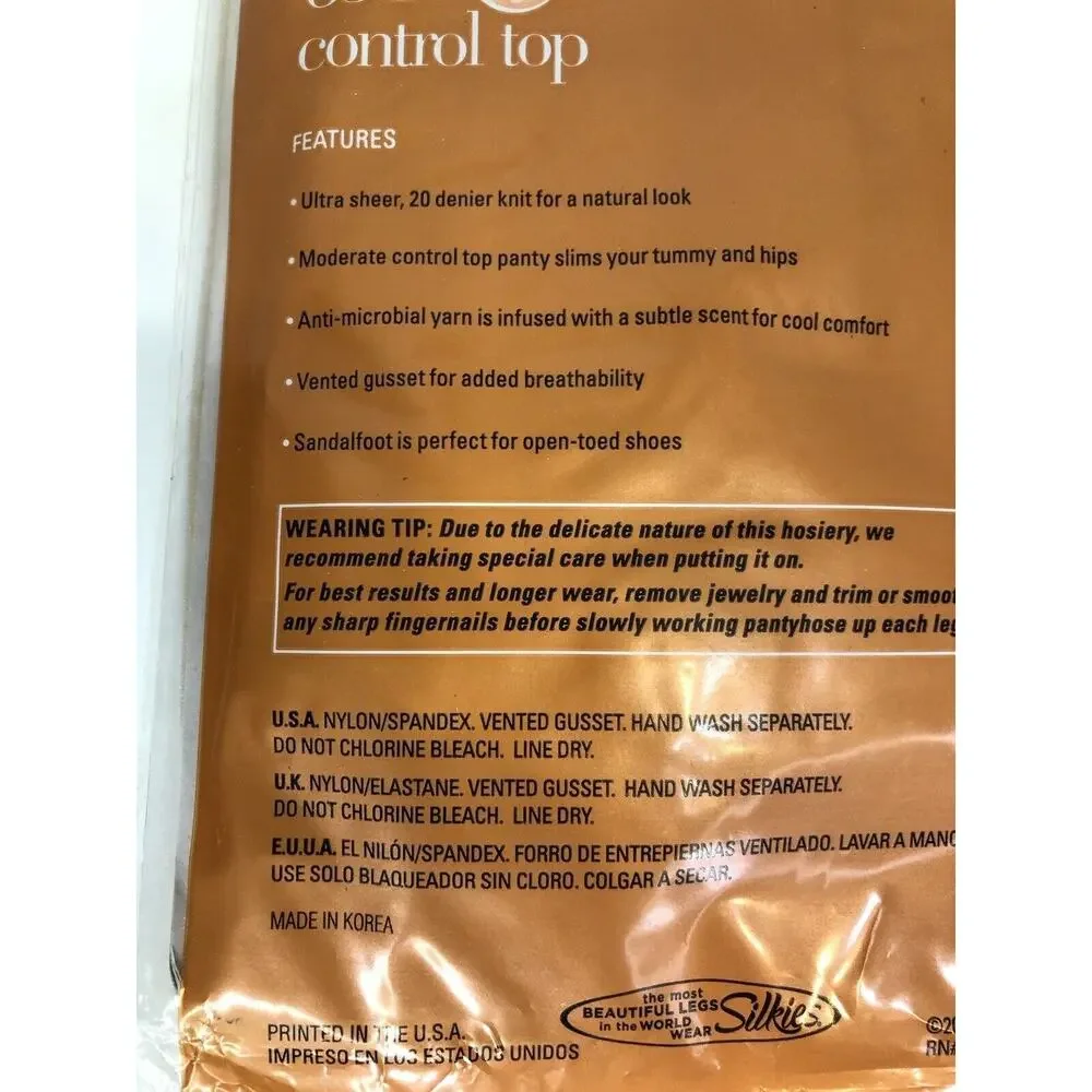 Silkies 65F Control Top Pantyhose Nylons 2006 Lot Set of 2 Medium Nude 740201 D1